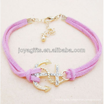 Simple Style Pink Leather anchor bracelet